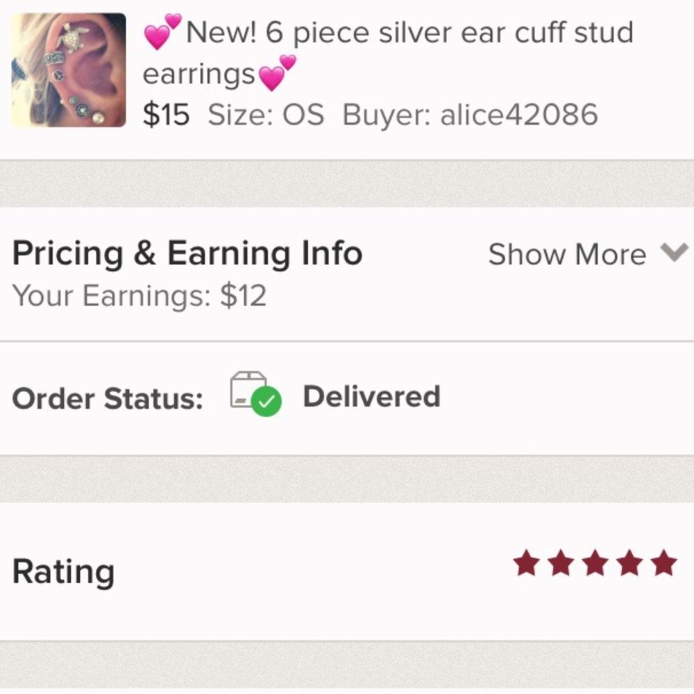 💕New! 6 piece silver ear cuffs stud earrings💕 - Picture 3 of 3